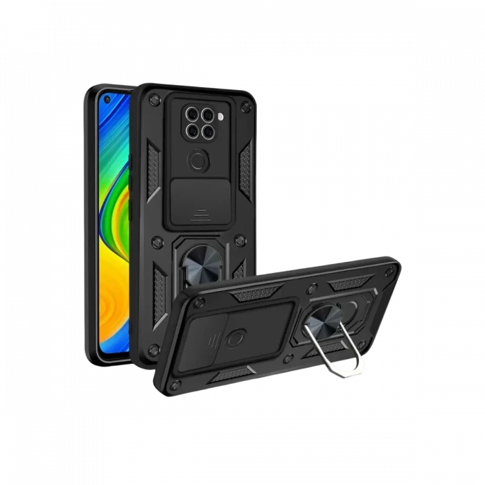 Newface Xiaomi Redmi Note 9 4G Kılıf Pars Lens Yüzüklü Silikon - Siyah