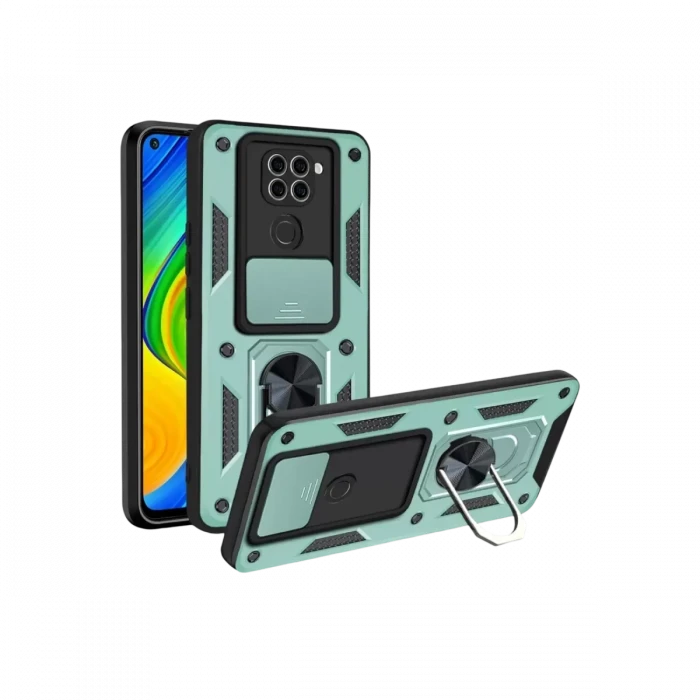 Newface Xiaomi Redmi Note 9 4G Kılıf Pars Lens Yüzüklü Silikon - Yeşil