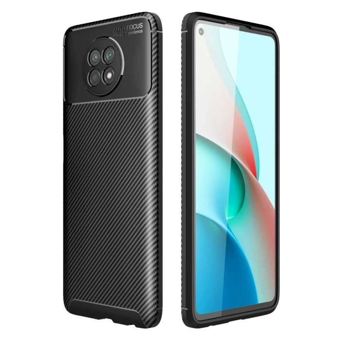 Newface Xiaomi Redmi Note 9 5G Kılıf Auto Focus Karbon Kapak - Siyah