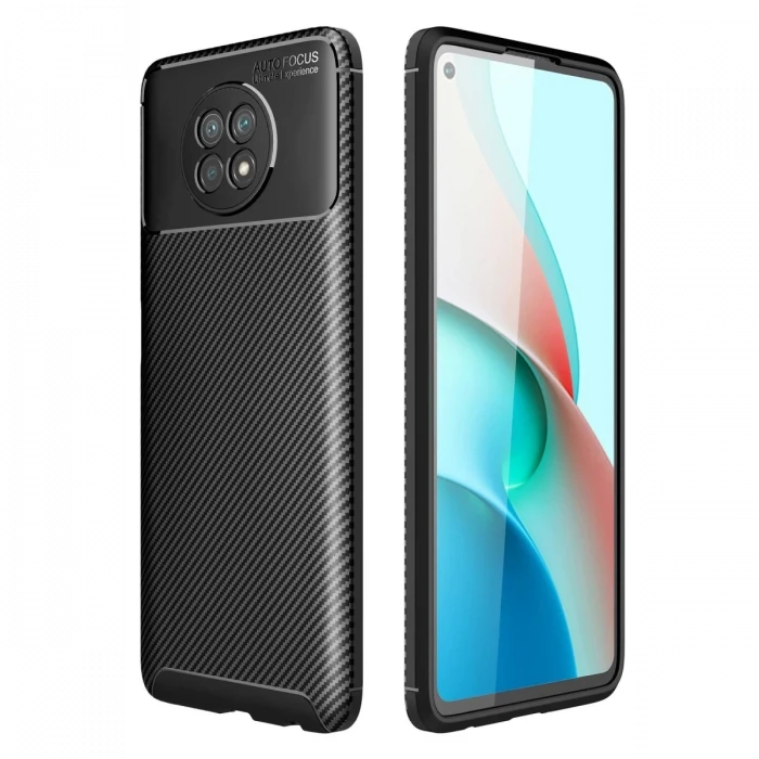 Newface Xiaomi Redmi Note 9 5G Kılıf Auto Focus Karbon Kapak - Siyah