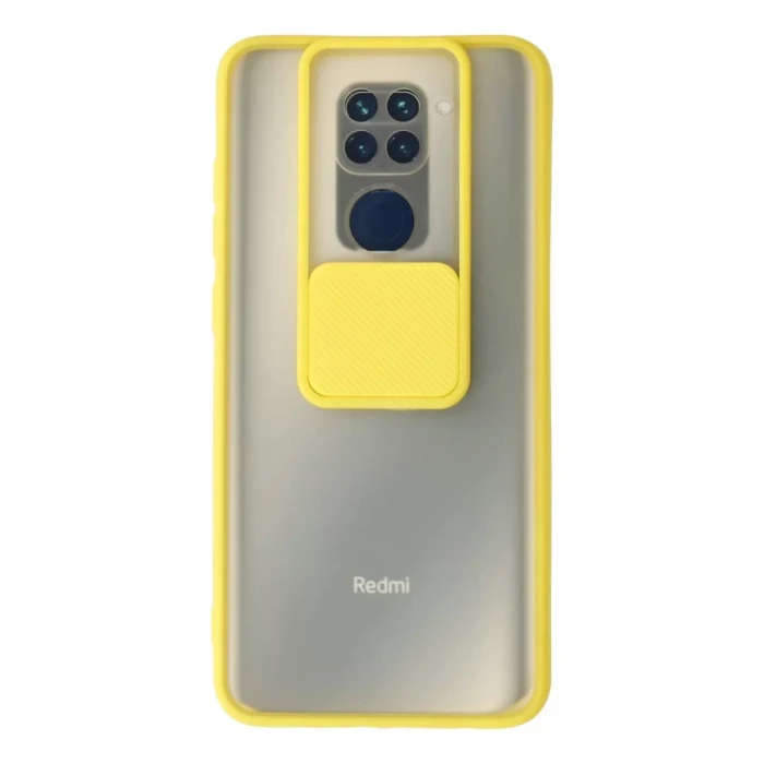 Newface Xiaomi Redmi Note 9 Kılıf Palm Buzlu Kamera Sürgülü Silikon - Sarı