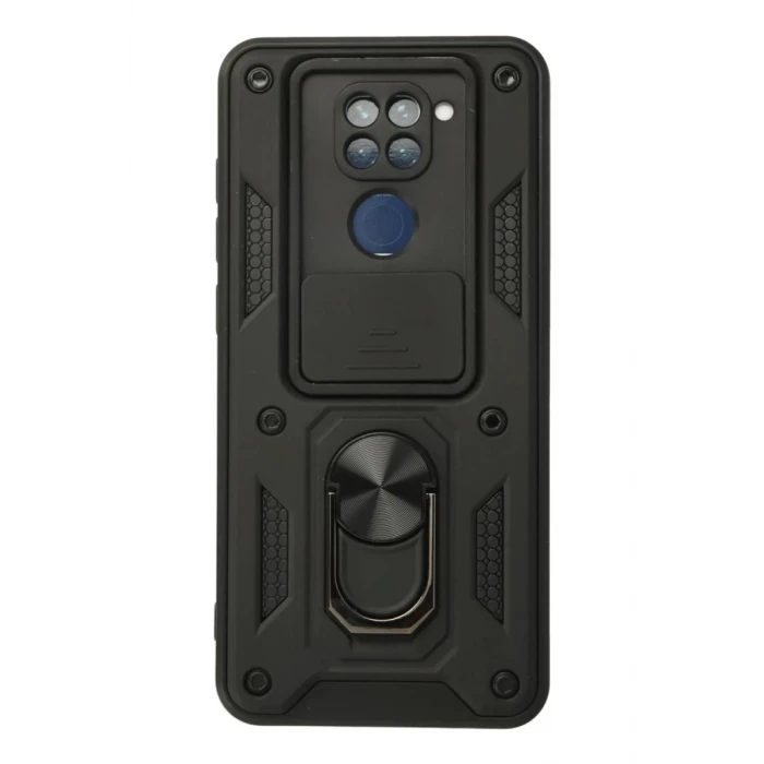 Newface Xiaomi Redmi Note 9 Kılıf Pars Lens Yüzüklü Silikon - Siyah