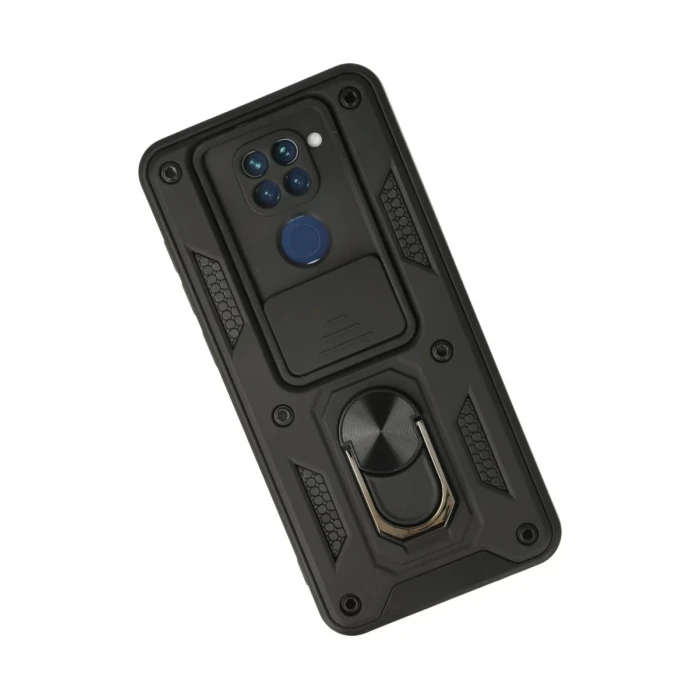 Newface Xiaomi Redmi Note 9 Kılıf Pars Lens Yüzüklü Silikon - Siyah