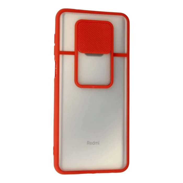 Newface Xiaomi Redmi Note 9 Pro Kılıf Palm Buzlu Kamera Sürgülü Silikon - Kırmızı