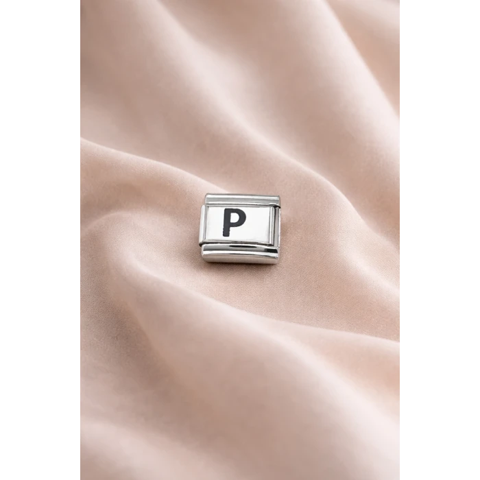 “P” Harf Charm – Çelik Bileklik Modülü, Kişiye Özel Harf Aksesuarı