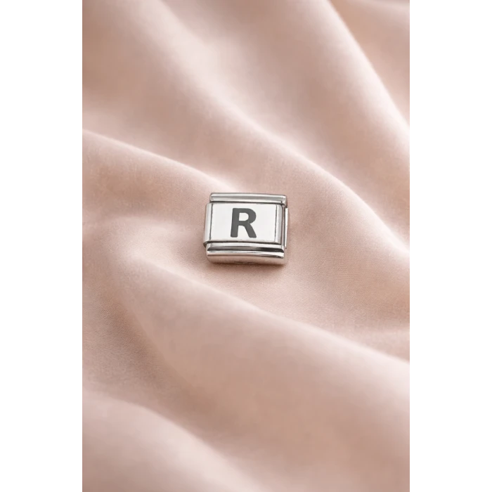 “R” Harf Charm – Çelik Bileklik Modülü, Kişiye Özel Harf Aksesuarı