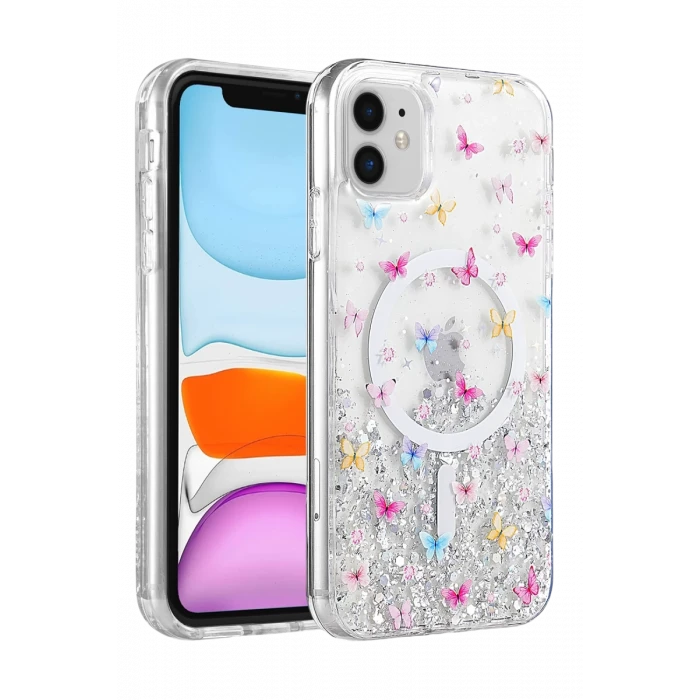 Onegif Apple iPhone 11 Misk Simli Magsafe Kapak - Desen 4