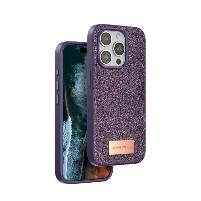 Onegif Apple iPhone 14 Pro Bright Simli Kapak - Derin Mor
