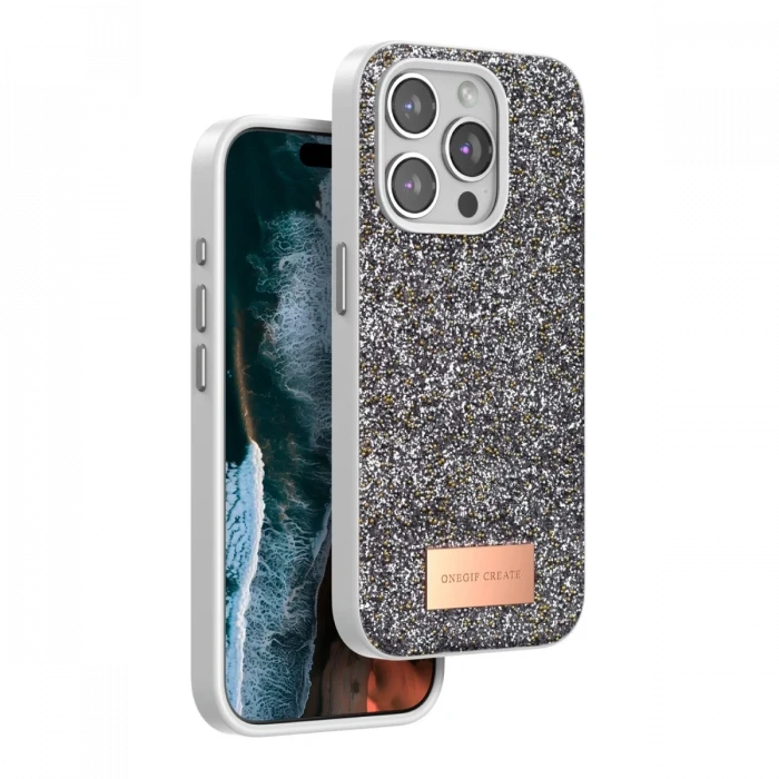 Onegif Apple iPhone 14 Pro Max Bright Simli Kapak - Gümüş