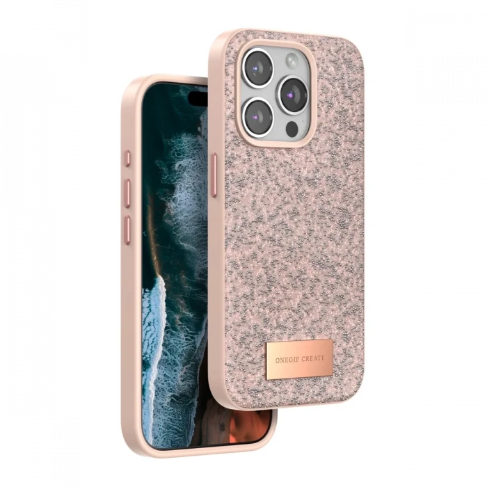 Onegif Apple iPhone 14 Pro Max Bright Simli Kapak - Pembe