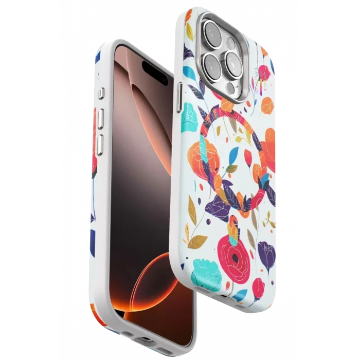 Onegif Apple iPhone 14 Pro Max Flower Series Magsafe Kapak - Beyaz
