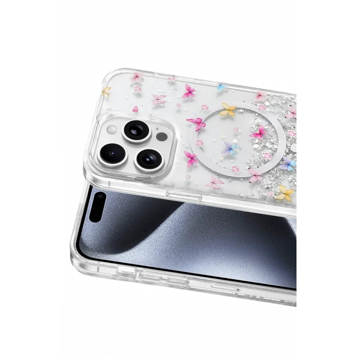 Onegif Apple iPhone 14 Pro Max Misk Simli Magsafe Kapak - Desen 4