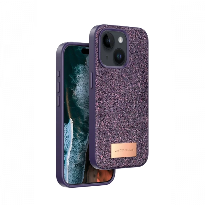 Onegif Apple iPhone 15 Bright Simli Kapak - Derin Mor