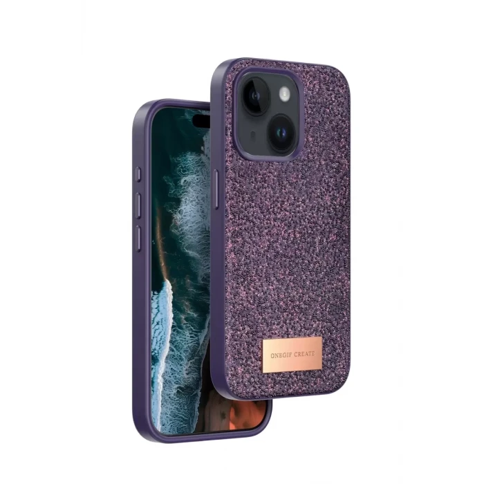 Onegif Apple iPhone 15 Bright Simli Kapak - Derin Mor