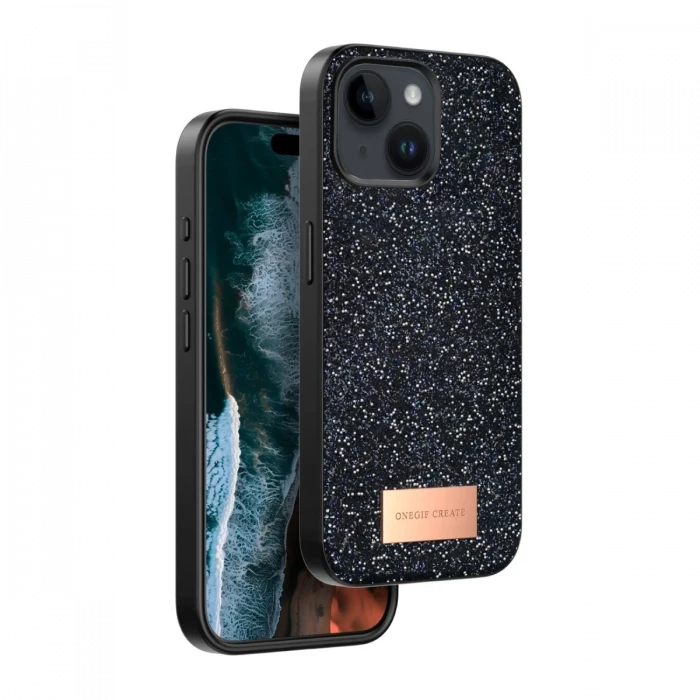 Onegif Apple iPhone 15 Bright Simli Kapak - Siyah