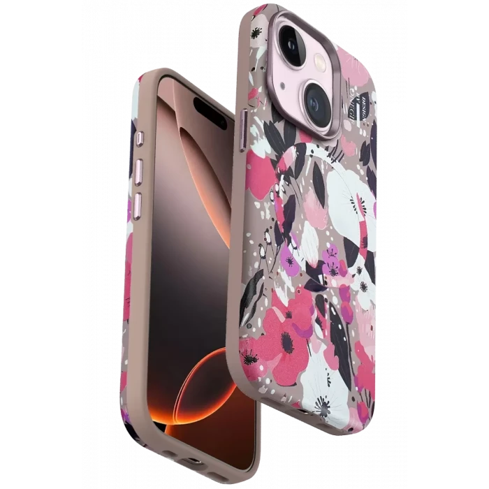 Onegif Apple iPhone 15 Flower Series Magsafe Kapak - Pembe