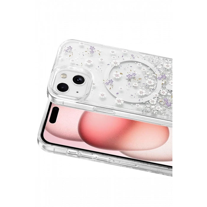 Onegif Apple iPhone 15 Misk Simli Magsafe Kapak - Desen 2