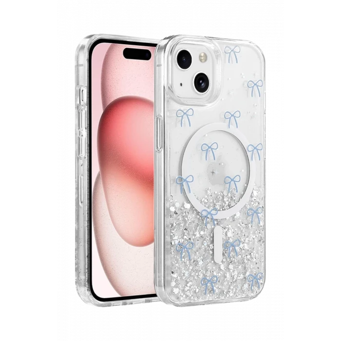 Onegif Apple iPhone 15 Misk Simli Magsafe Kapak - Desen 3
