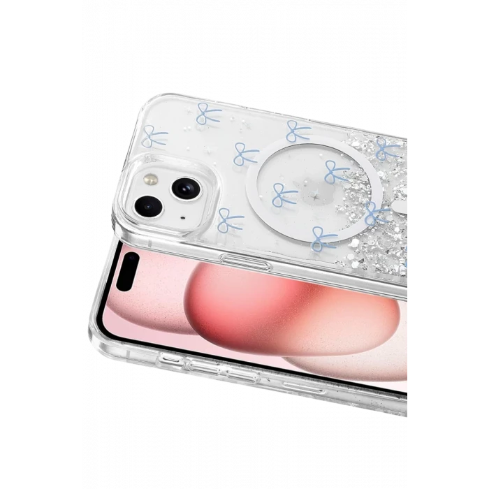 Onegif Apple iPhone 15 Misk Simli Magsafe Kapak - Desen 3