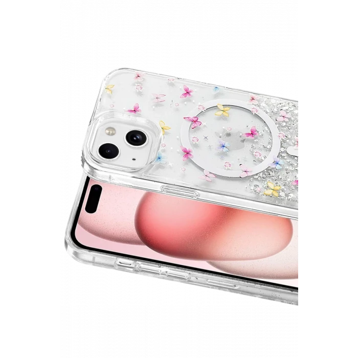 Onegif Apple iPhone 15 Misk Simli Magsafe Kapak - Desen 4