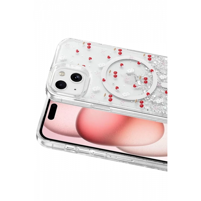 Onegif Apple iPhone 15 Misk Simli Magsafe Kapak - Desen 5