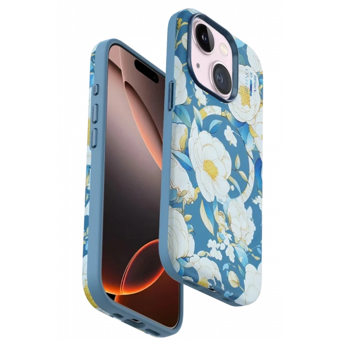 Onegif Apple iPhone 15 Plus Flower Series Magsafe Kapak - Mavi