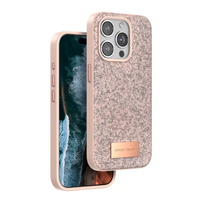 Onegif Apple iPhone 15 Pro Bright Simli Kapak - Pembe