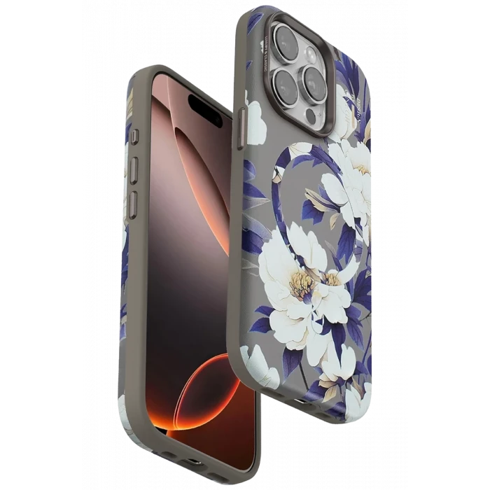 Onegif Apple iPhone 15 Pro Max Flower Series Magsafe Kapak - Gri