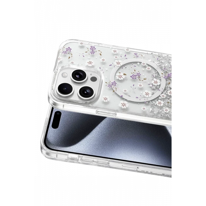 Onegif Apple iPhone 15 Pro Max Misk Simli Magsafe Kapak - Desen 2