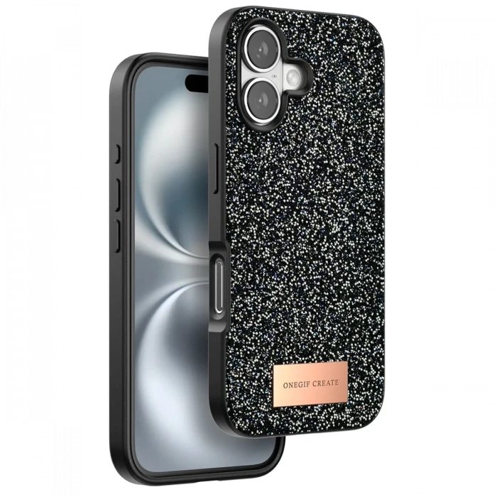 Onegif Apple iPhone 16 Bright Simli Kapak - Siyah