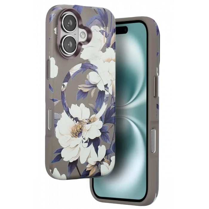 Onegif Apple iPhone 16 Flower Series Magsafe Kapak - Gri