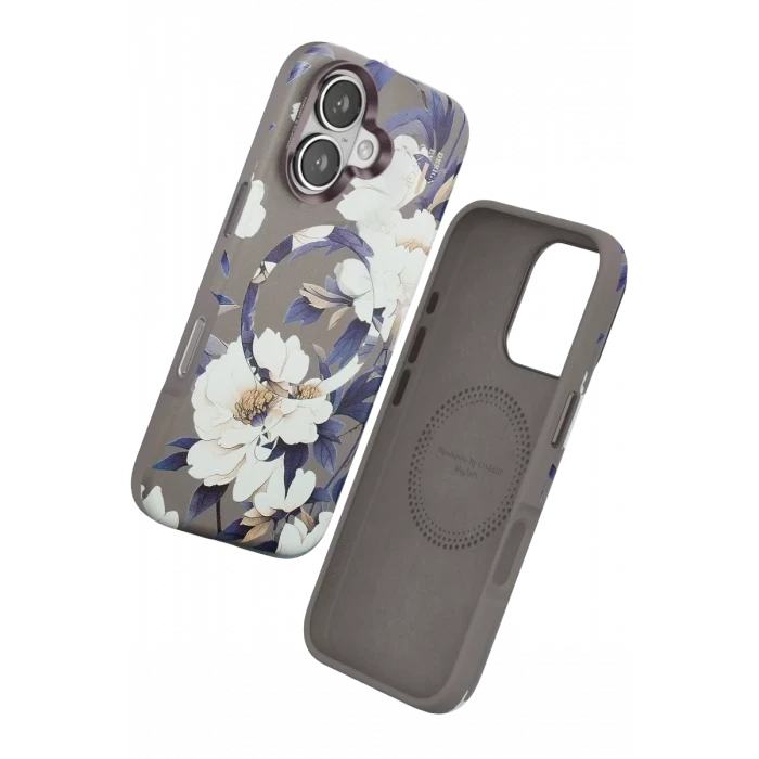 Onegif Apple iPhone 16 Flower Series Magsafe Kapak - Gri