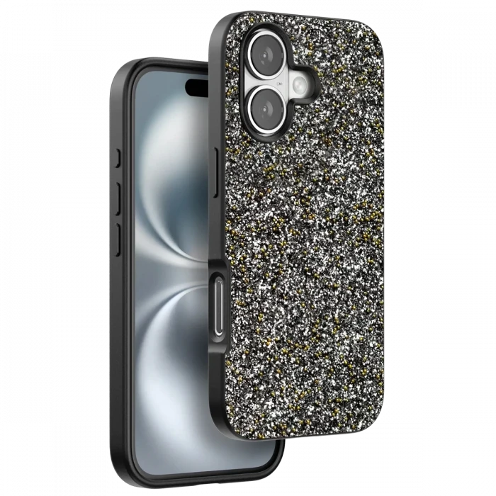Onegif Apple iPhone 16 Plus Bright Simli Kapak - Gümüş