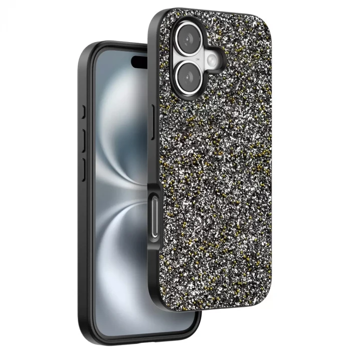 Onegif Apple iPhone 16 Plus Bright Simli Kapak - Gümüş