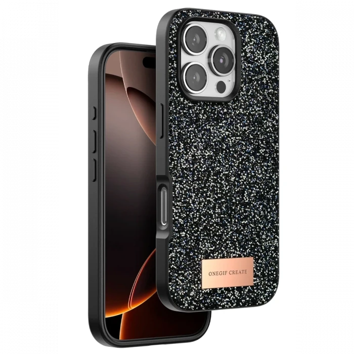 Onegif Apple iPhone 16 Pro Bright Simli Kapak - Siyah