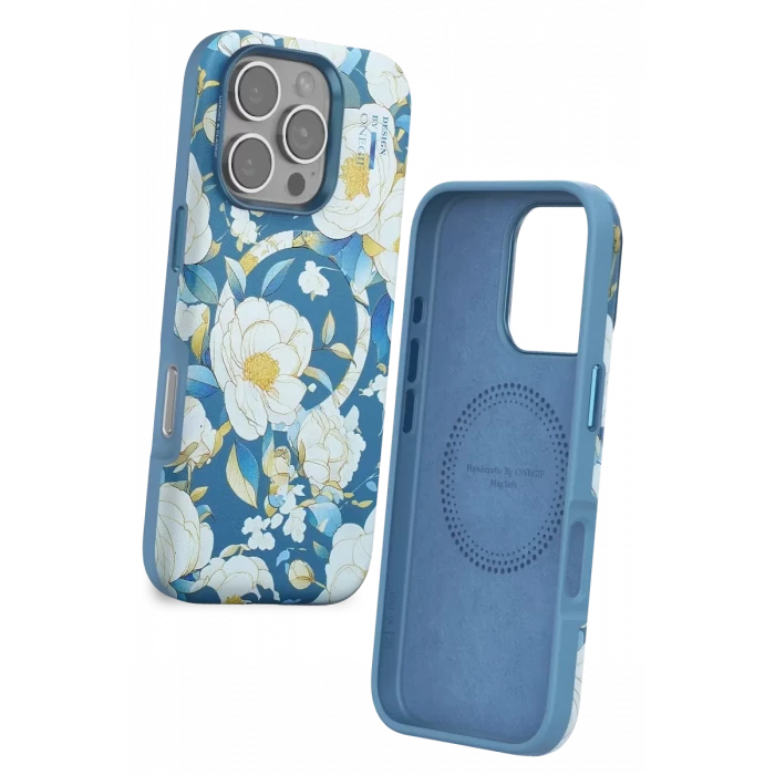 Onegif Apple iPhone 16 Pro Flower Series Magsafe Kapak - Mavi
