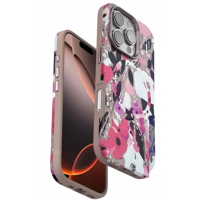 Onegif Apple iPhone 16 Pro Flower Series Magsafe Kapak - Pembe