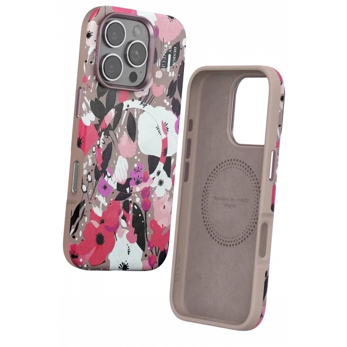 Onegif Apple iPhone 16 Pro Flower Series Magsafe Kapak - Pembe