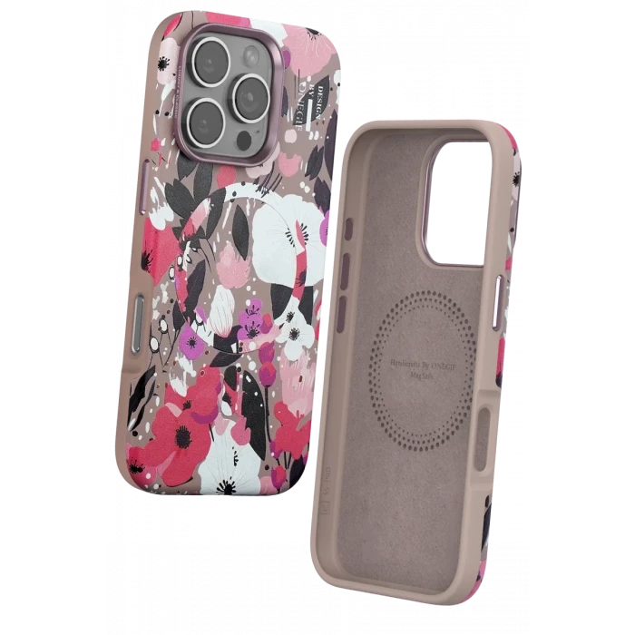 Onegif Apple iPhone 16 Pro Flower Series Magsafe Kapak - Pembe
