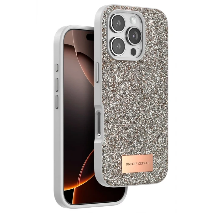 Onegif Apple iPhone 16 Pro Max Bright Simli Kapak - Çöl Titanyum