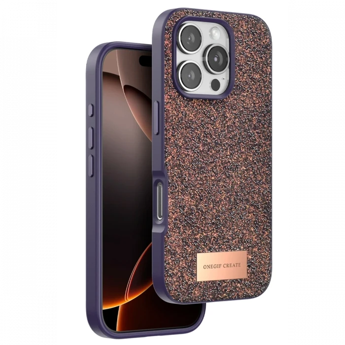 Onegif Apple iPhone 16 Pro Max Bright Simli Kapak - Derin Mor