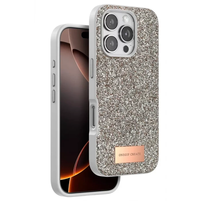 Onegif Apple iPhone 16 Pro Max Bright Simli Kapak - Gold