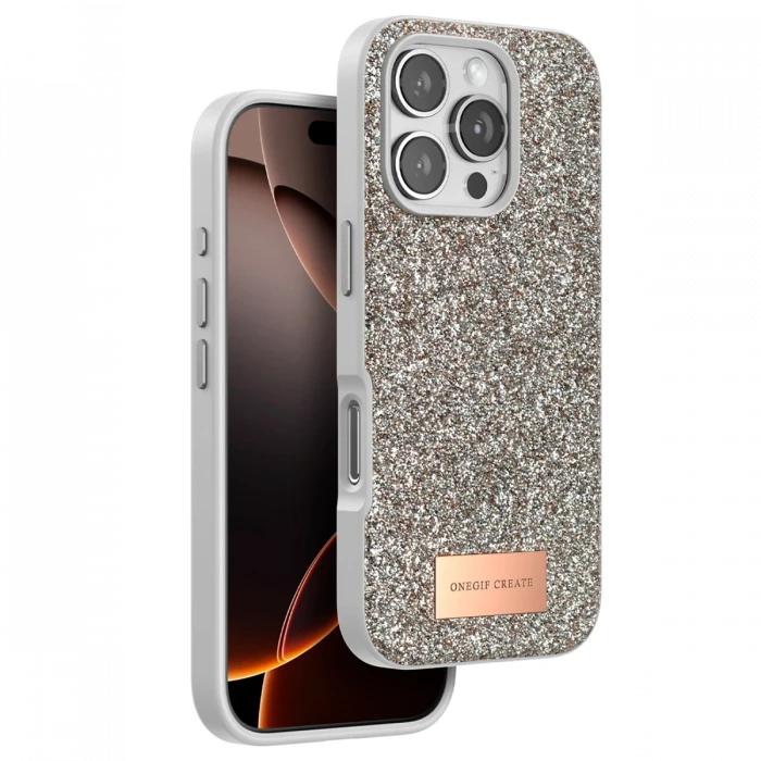 Onegif Apple iPhone 16 Pro Max Bright Simli Kapak - Gold
