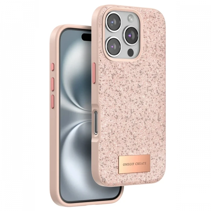 Onegif Apple iPhone 16 Pro Max Bright Simli Kapak - Pembe