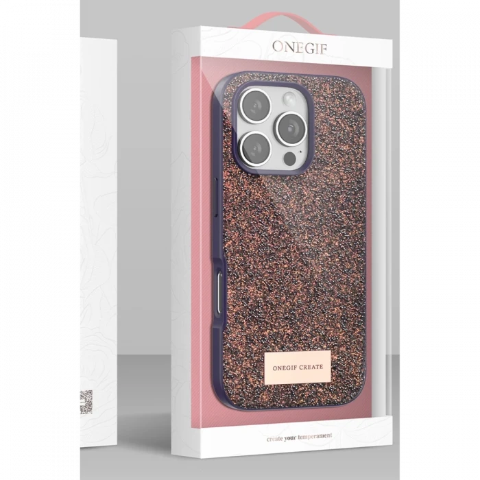 Onegif Apple iPhone 16 Pro Max Bright Simli Kapak - Pembe
