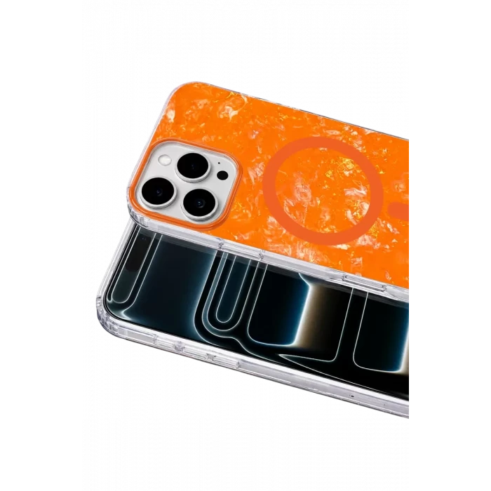 Onegif Apple iPhone 16 Pro Max Mila Dalgalı Magsafe Kapak - Turuncu