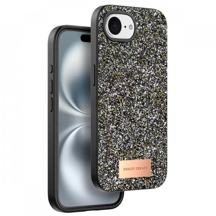 Onegif Apple iPhone 16E Bright Simli Kapak - Gümüş