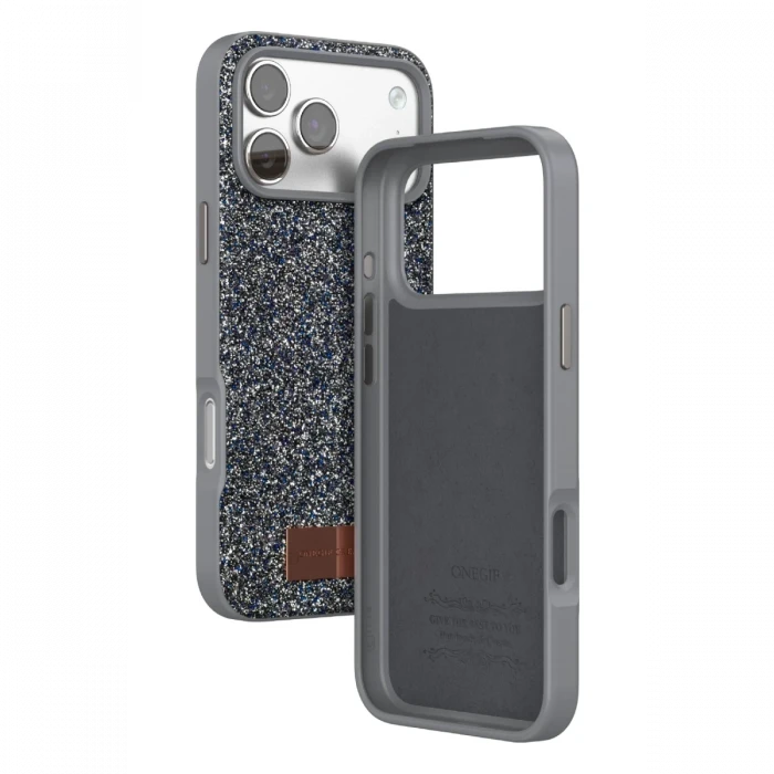 Onegif Apple iPhone 17 Pro Bright Simli Kapak - Gümüş