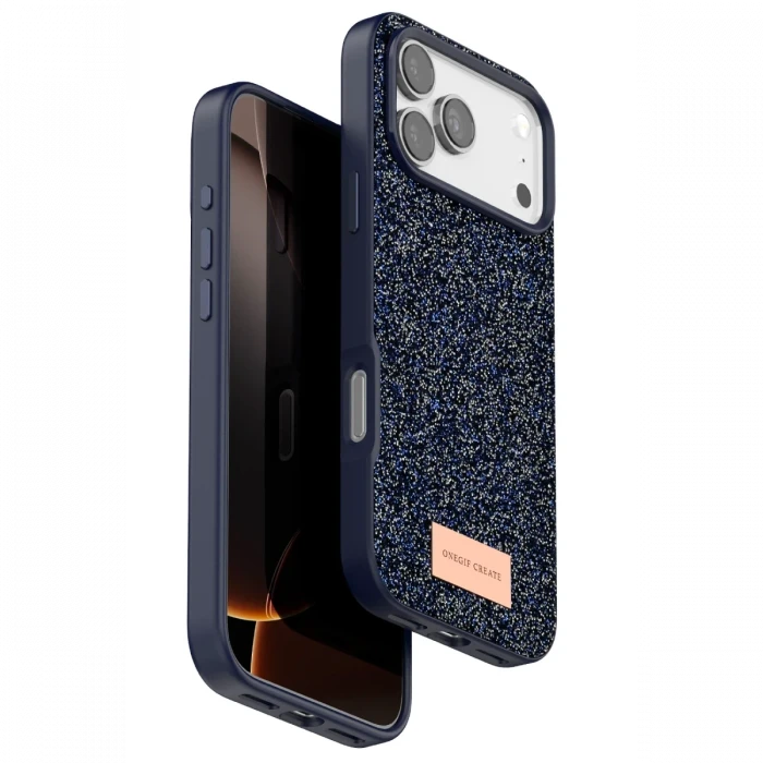 Onegif Apple iPhone 17 Pro Bright Simli Kapak - Mavi