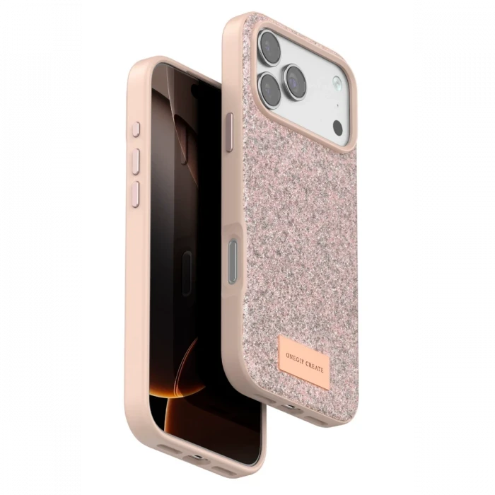 Onegif Apple iPhone 17 Pro Bright Simli Kapak - Pembe